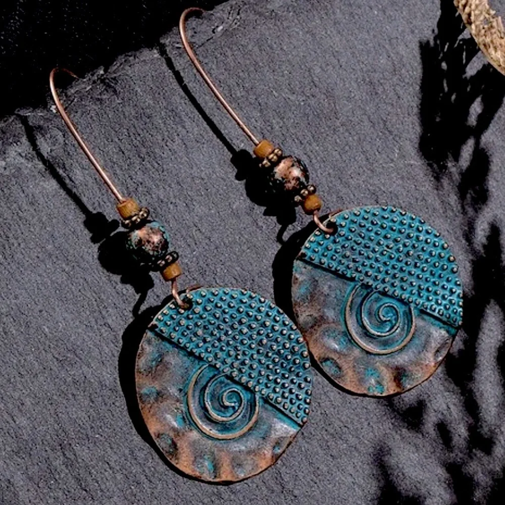 Bohemian Rustic Weathered Beaded Drop Earrings